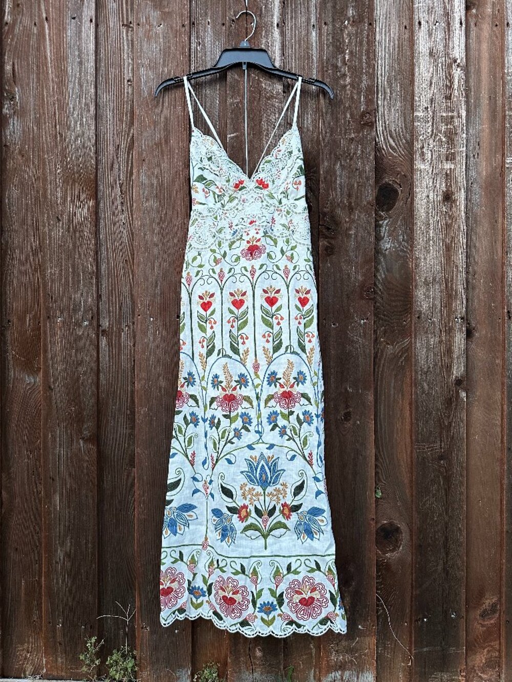 Farm Rio Off-White Floral Print Lace Trim Linen Midi Sundress NWT Size M